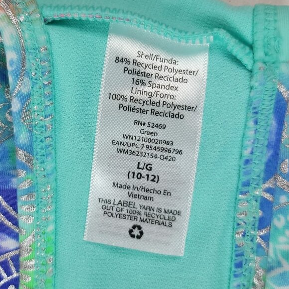2/$15 Wonder Nation Girls Swimsuit Pink Green SZ 10 Large Silver 2 Piece Ruffle - Picture 7 of 13